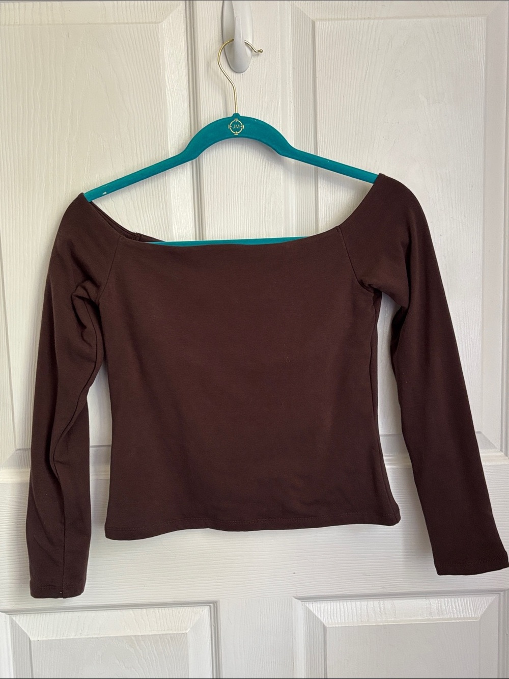 NEW Abercrombie & Fitch Off-Shoulder Brown Long Sleeve Top Bra Free Collection M